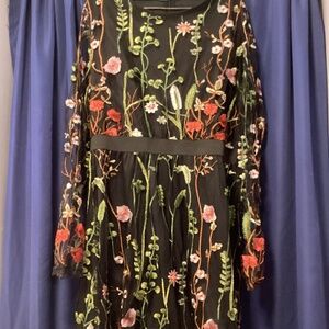 Black embroidered floral dress